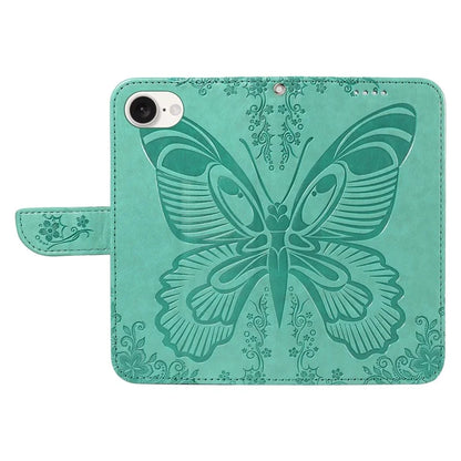 For iPhone SE (2024) Case with Hand Strap Butterfly PU Leather Wallet Phone Cover