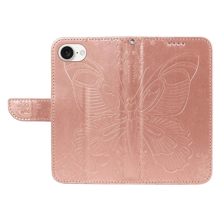 For iPhone SE (2024) Case with Hand Strap Butterfly PU Leather Wallet Phone Cover