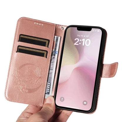 For iPhone SE (2024) Case with Hand Strap Butterfly PU Leather Wallet Phone Cover