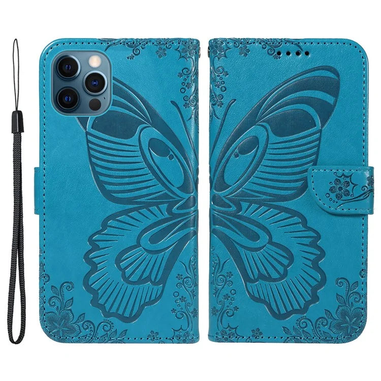 For iPhone 13 Pro Leather Case Butterfly Imprinted Stand Wallet Phone Cover