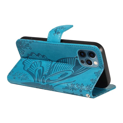 For iPhone 13 Pro Leather Case Butterfly Imprinted Stand Wallet Phone Cover