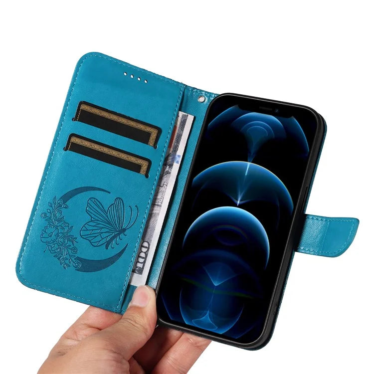 For iPhone 13 Pro Leather Case Butterfly Imprinted Stand Wallet Phone Cover