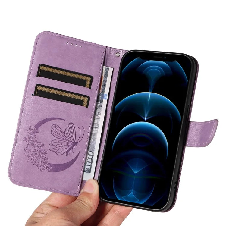 For iPhone 13 Pro Leather Case Butterfly Imprinted Stand Wallet Phone Cover