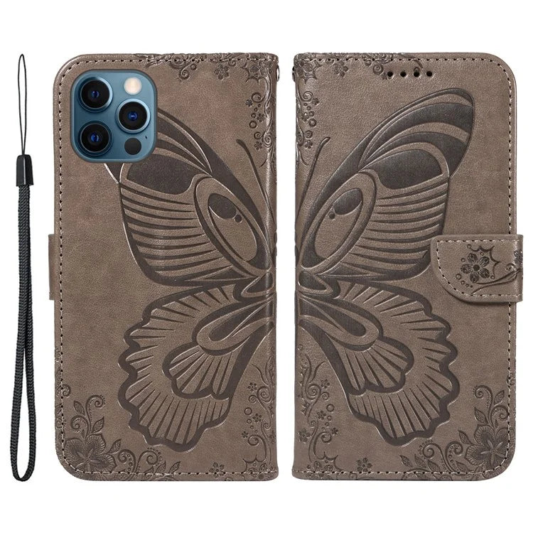 For iPhone 13 Pro Leather Case Butterfly Imprinted Stand Wallet Phone Cover