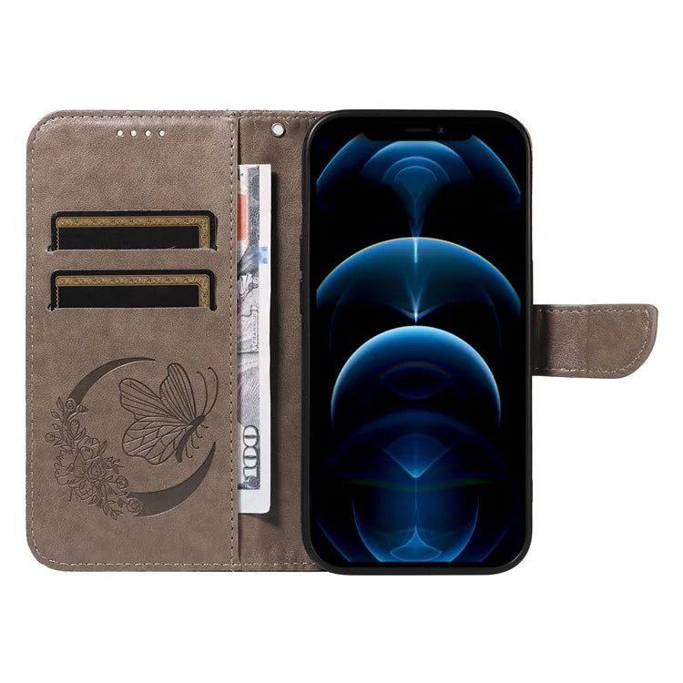 For iPhone 13 Pro Leather Case Butterfly Imprinted Stand Wallet Phone Cover