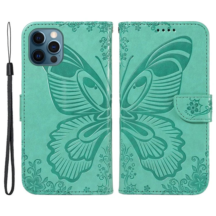 For iPhone 13 Pro Leather Case Butterfly Imprinted Stand Wallet Phone Cover