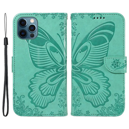 For iPhone 13 Pro Leather Case Butterfly Imprinted Stand Wallet Phone Cover