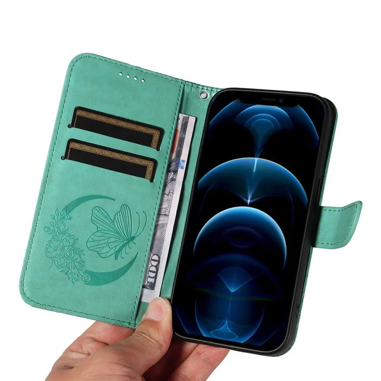 For iPhone 13 Pro Leather Case Butterfly Imprinted Stand Wallet Phone Cover