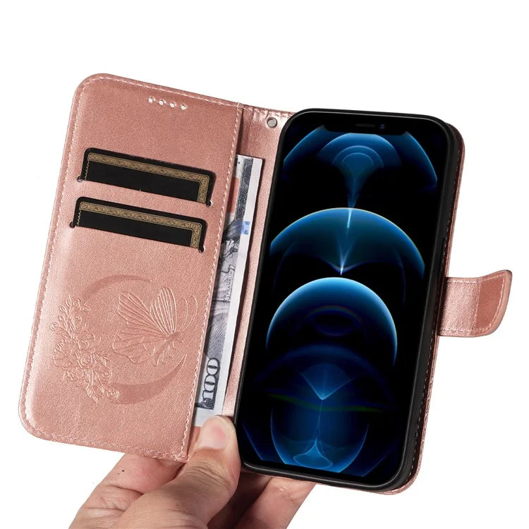 For iPhone 13 Pro Leather Case Butterfly Imprinted Stand Wallet Phone Cover