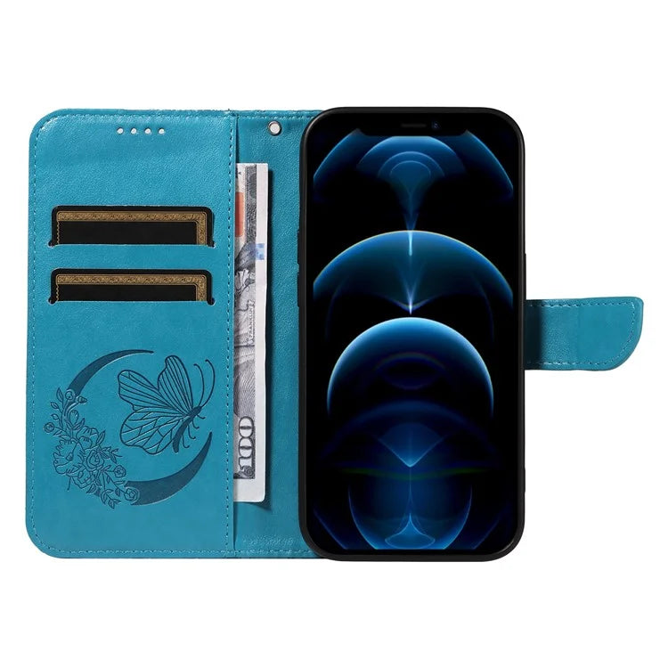 For iPhone 13 Pro Max Stand Case Butterfly Imprint Leather Phone Cover with Wallet