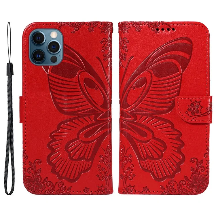For iPhone 13 Pro Max Stand Case Butterfly Imprint Leather Phone Cover with Wallet