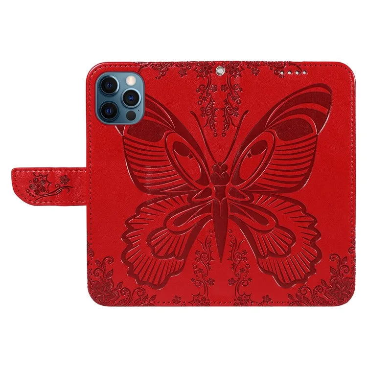 For iPhone 13 Pro Max Stand Case Butterfly Imprint Leather Phone Cover with Wallet