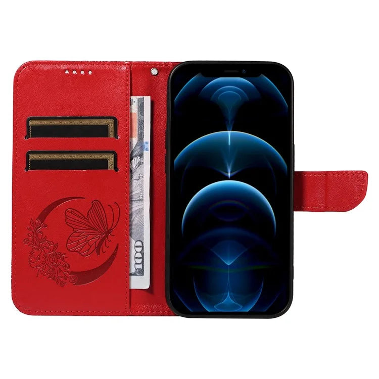 For iPhone 13 Pro Max Stand Case Butterfly Imprint Leather Phone Cover with Wallet