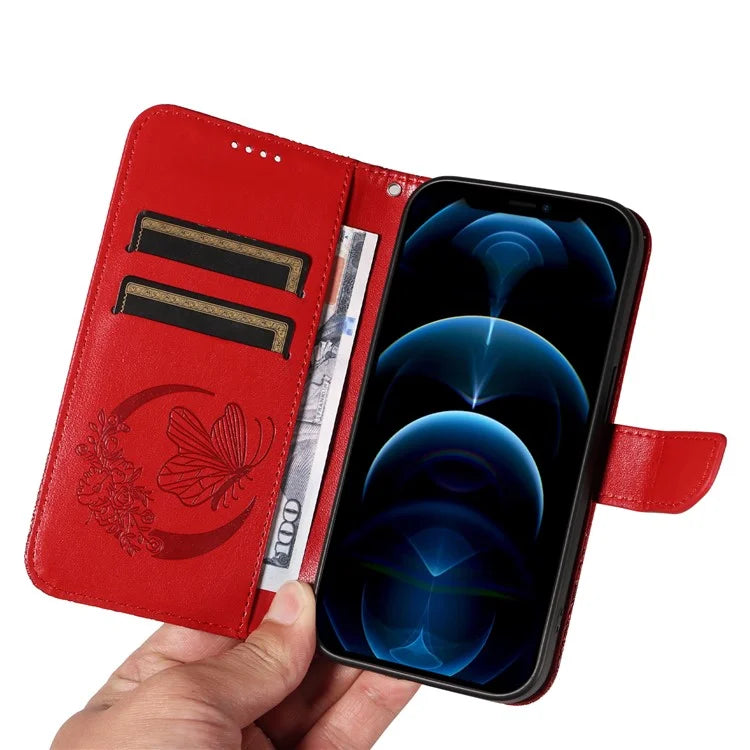 For iPhone 13 Pro Max Stand Case Butterfly Imprint Leather Phone Cover with Wallet