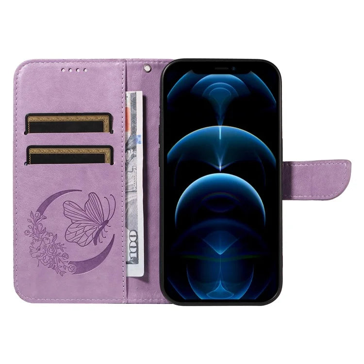 For iPhone 13 Pro Max Stand Case Butterfly Imprint Leather Phone Cover with Wallet