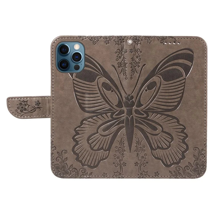 For iPhone 13 Pro Max Stand Case Butterfly Imprint Leather Phone Cover with Wallet