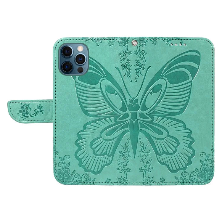 For iPhone 13 Pro Max Stand Case Butterfly Imprint Leather Phone Cover with Wallet