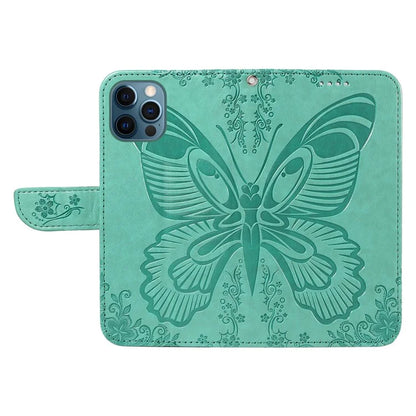 For iPhone 13 Pro Max Stand Case Butterfly Imprint Leather Phone Cover with Wallet
