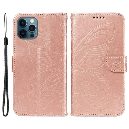 For iPhone 13 Pro Max Stand Case Butterfly Imprint Leather Phone Cover with Wallet