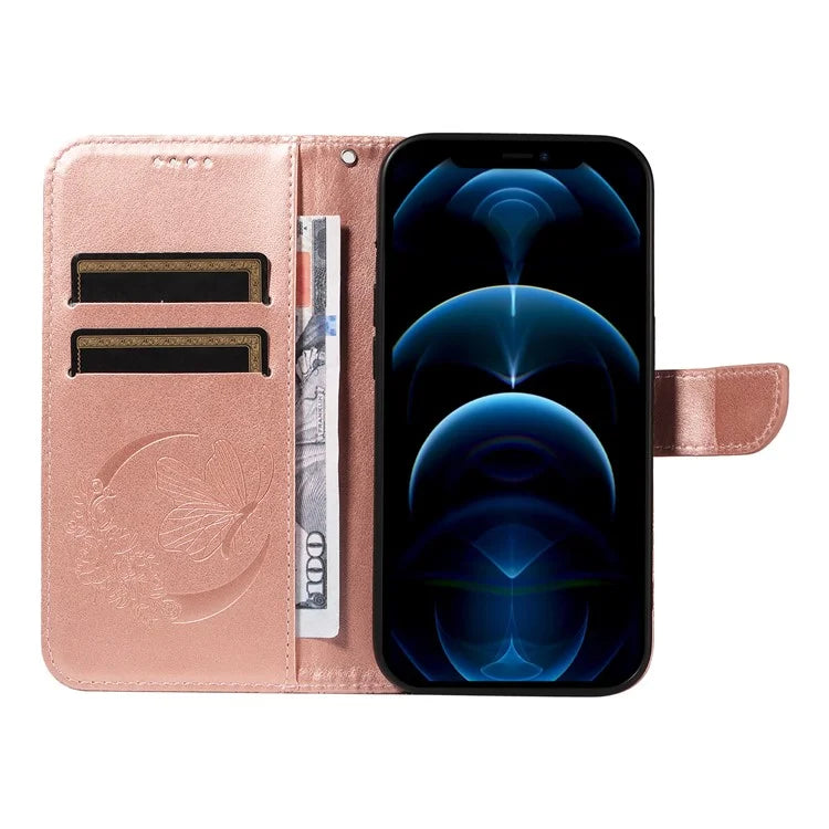 For iPhone 13 Pro Max Stand Case Butterfly Imprint Leather Phone Cover with Wallet