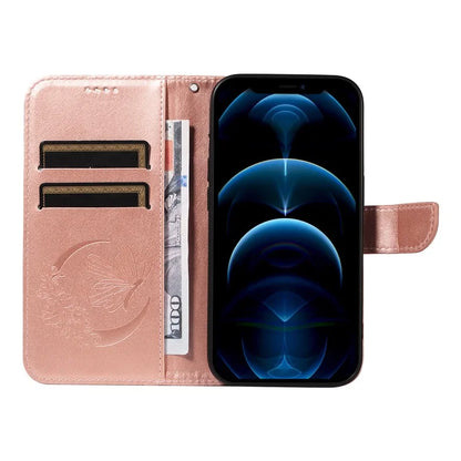 For iPhone 13 Pro Max Stand Case Butterfly Imprint Leather Phone Cover with Wallet