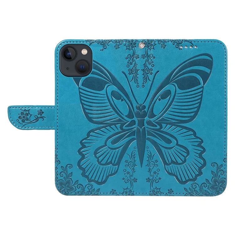 For iPhone 14 Case Butterfly Pattern Leather Phone Cover with Wallet Stand