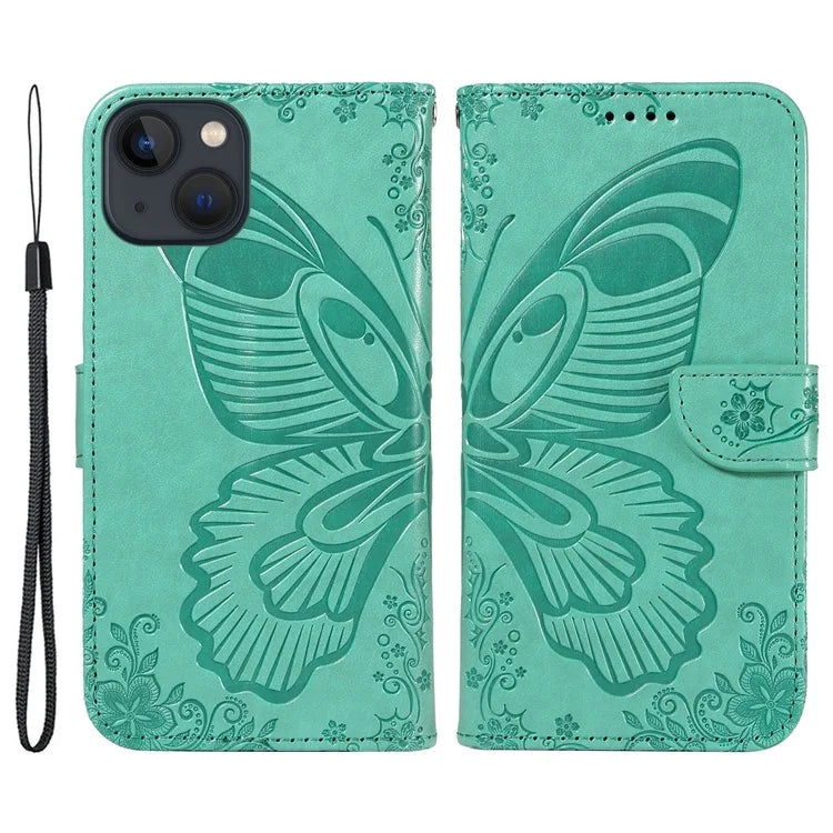 For iPhone 14 Case Butterfly Pattern Leather Phone Cover with Wallet Stand