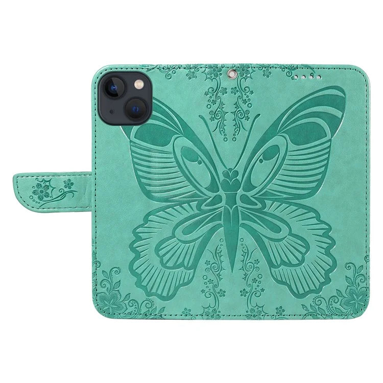 For iPhone 14 Case Butterfly Pattern Leather Phone Cover with Wallet Stand