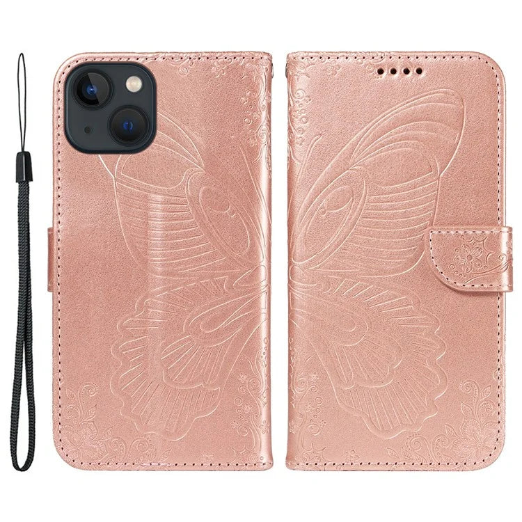 For iPhone 14 Case Butterfly Pattern Leather Phone Cover with Wallet Stand