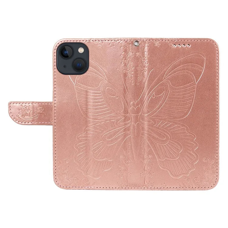 For iPhone 14 Case Butterfly Pattern Leather Phone Cover with Wallet Stand