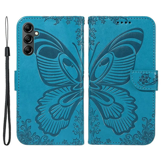 For Samsung Galaxy A14 5G Wallet Phone Case Butterfly Imprint Leather Flip Cover with Strap