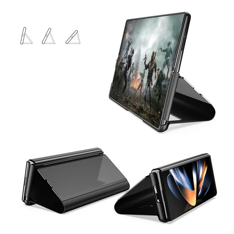 For Samsung Galaxy Z Fold6 5G Case View Window PU Leather+PC Electroplating Phone Cover