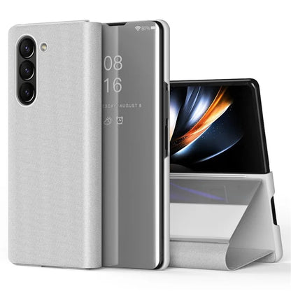 For Samsung Galaxy Z Fold6 5G Case View Window PU Leather+PC Electroplating Phone Cover