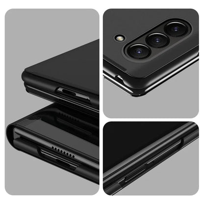 For Samsung Galaxy Z Fold6 5G Case View Window PU Leather+PC Electroplating Phone Cover