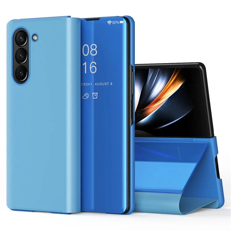 For Samsung Galaxy Z Fold6 5G Case View Window PU Leather+PC Electroplating Phone Cover