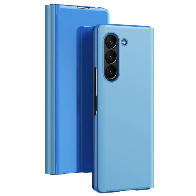 For Samsung Galaxy Z Fold6 5G Case View Window PU Leather+PC Electroplating Phone Cover
