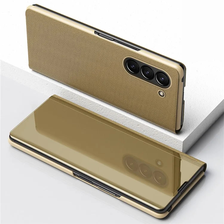 For Samsung Galaxy Z Fold6 5G Case View Window PU Leather+PC Electroplating Phone Cover