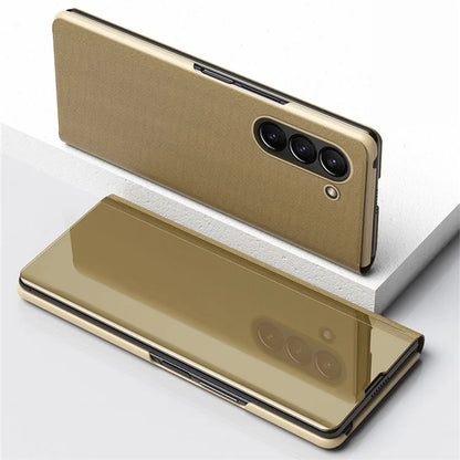 For Samsung Galaxy Z Fold6 5G Case View Window PU Leather+PC Electroplating Phone Cover