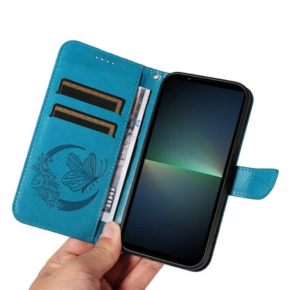 For Sony Xperia 5 V Case Butterfly Imprint Leather Wallet Phone Cover with Strap