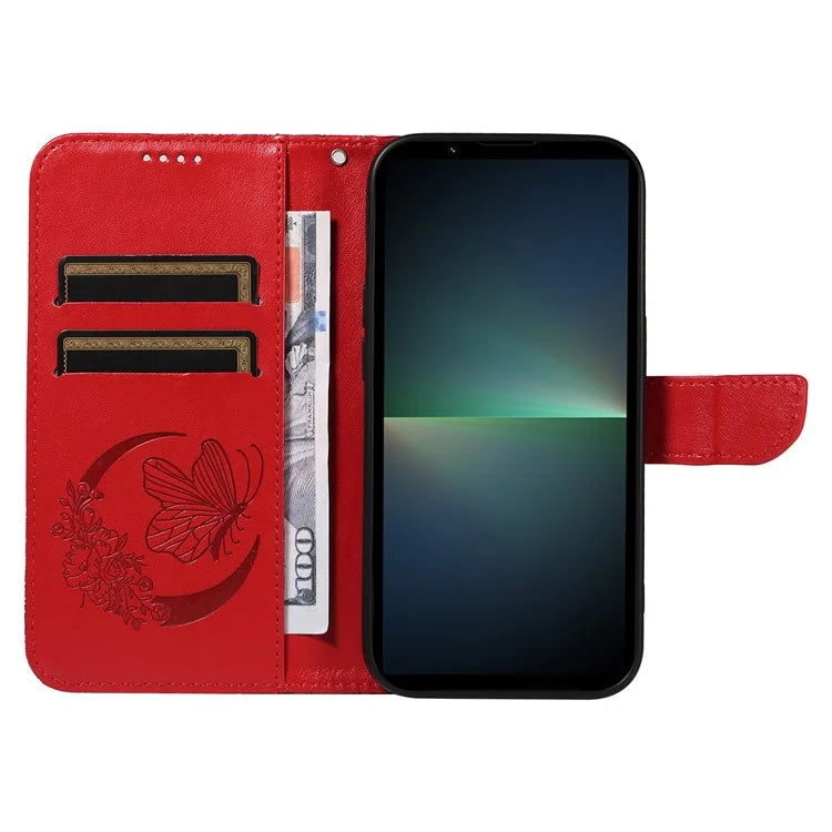 For Sony Xperia 5 V Case Butterfly Imprint Leather Wallet Phone Cover with Strap