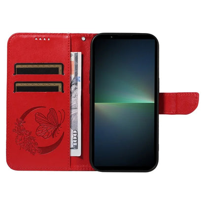 For Sony Xperia 5 V Case Butterfly Imprint Leather Wallet Phone Cover with Strap