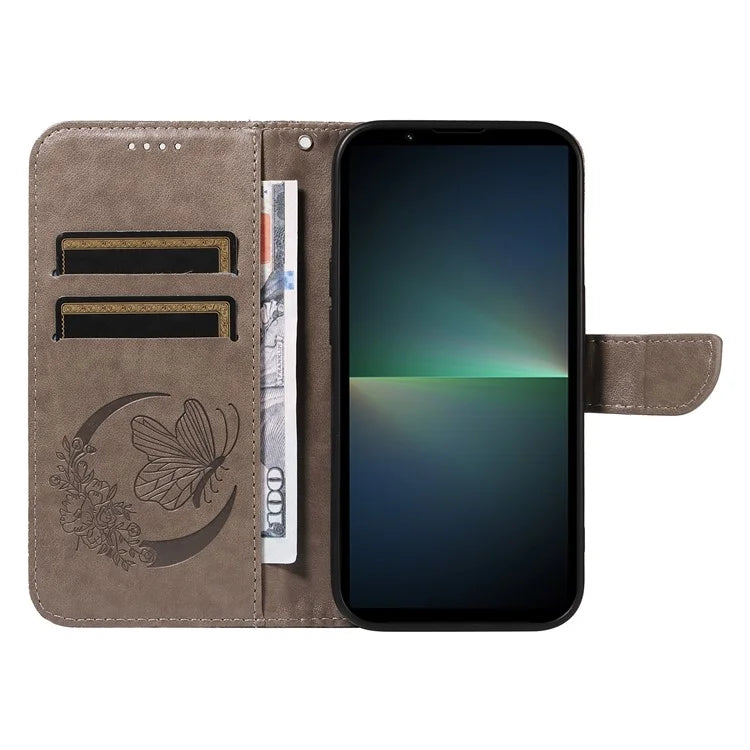 For Sony Xperia 5 V Case Butterfly Imprint Leather Wallet Phone Cover with Strap
