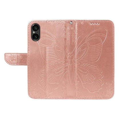 For Sony Xperia 5 V Case Butterfly Imprint Leather Wallet Phone Cover with Strap