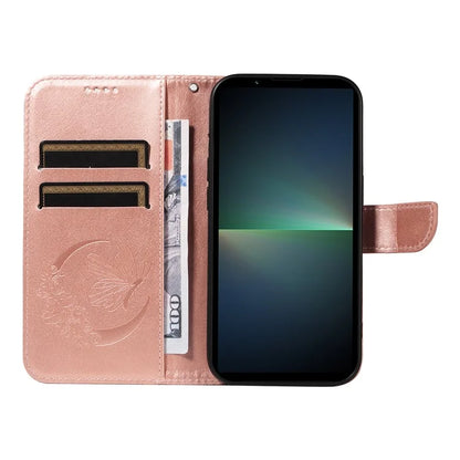 For Sony Xperia 5 V Case Butterfly Imprint Leather Wallet Phone Cover with Strap