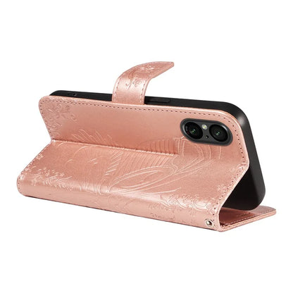 For Sony Xperia 5 V Case Butterfly Imprint Leather Wallet Phone Cover with Strap