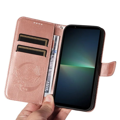 For Sony Xperia 5 V Case Butterfly Imprint Leather Wallet Phone Cover with Strap