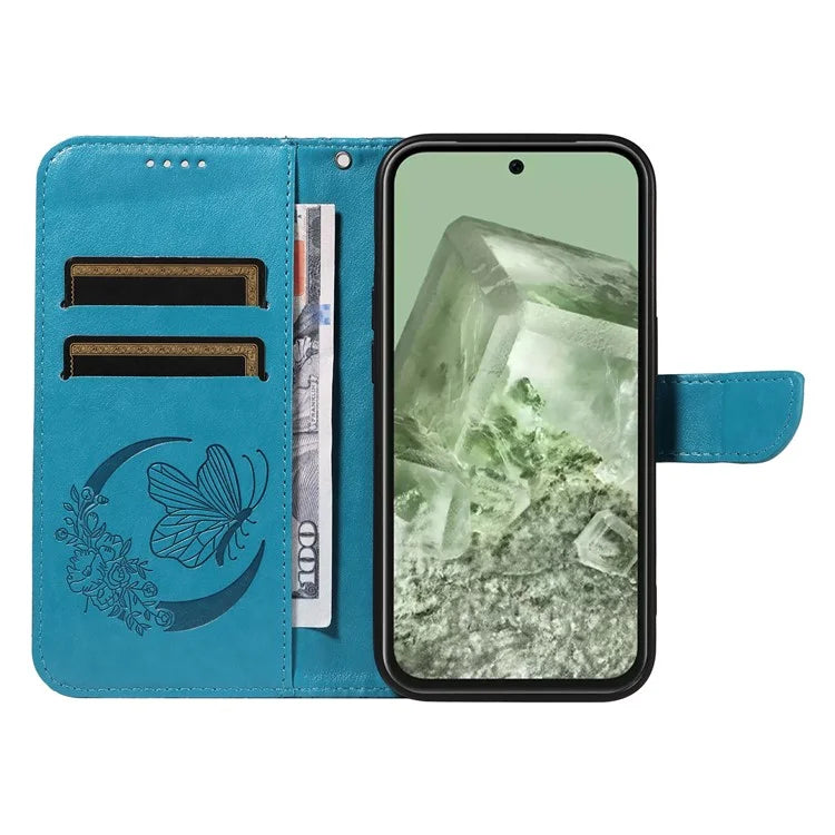 For Google Pixel 8a Case Butterfly Pattern Leather Phone Cover with Magnetic Clasp