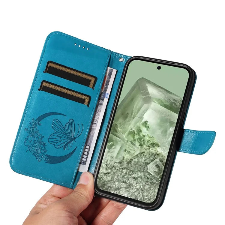 For Google Pixel 8a Case Butterfly Pattern Leather Phone Cover with Magnetic Clasp