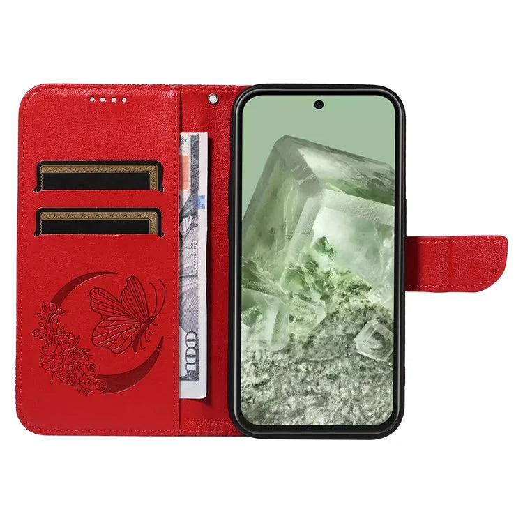 For Google Pixel 8a Case Butterfly Pattern Leather Phone Cover with Magnetic Clasp
