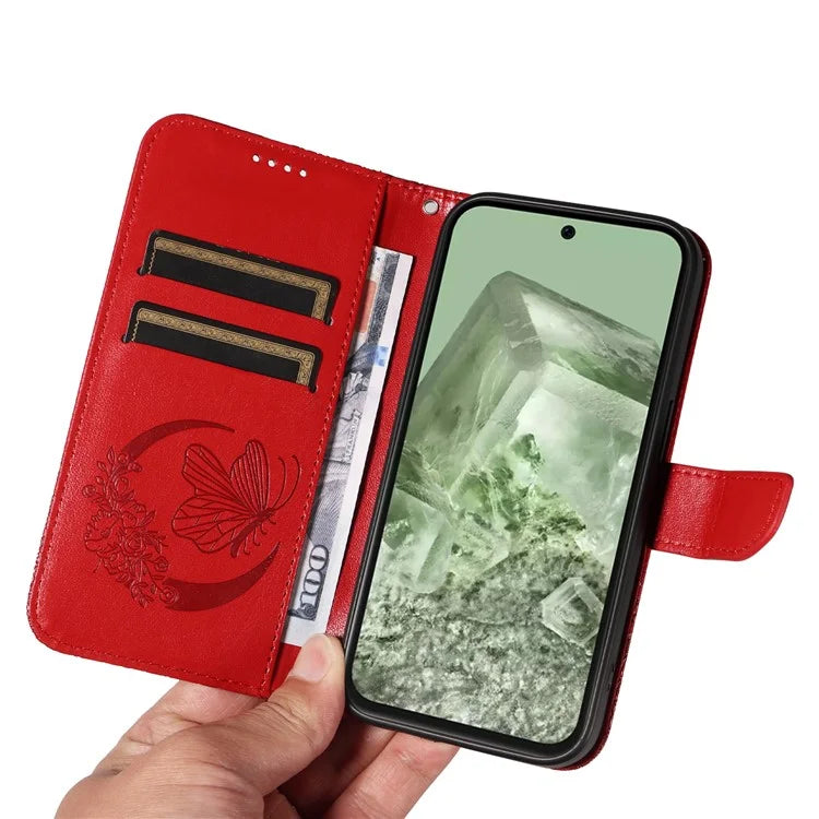 For Google Pixel 8a Case Butterfly Pattern Leather Phone Cover with Magnetic Clasp